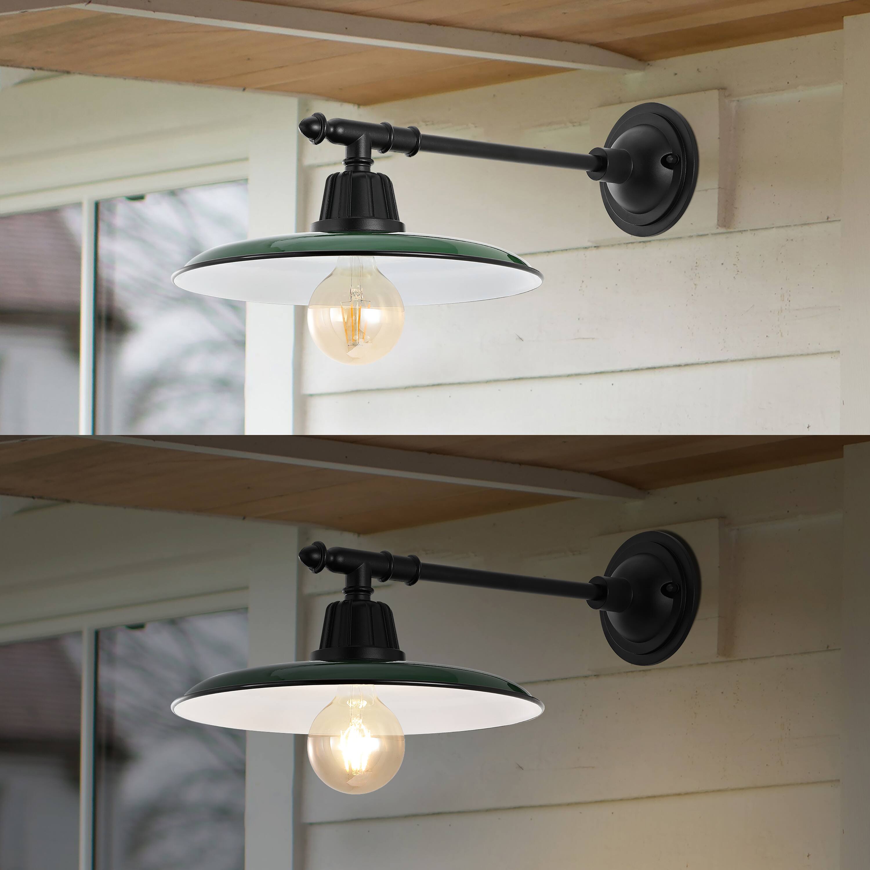Alt View 3. Jonathan Y - Bonner 12" 1-Light Farmhouse Industrial Indoor/Outdoor Iron LED Victorian Arm Outdoor Sconce, Green - Green/Black.