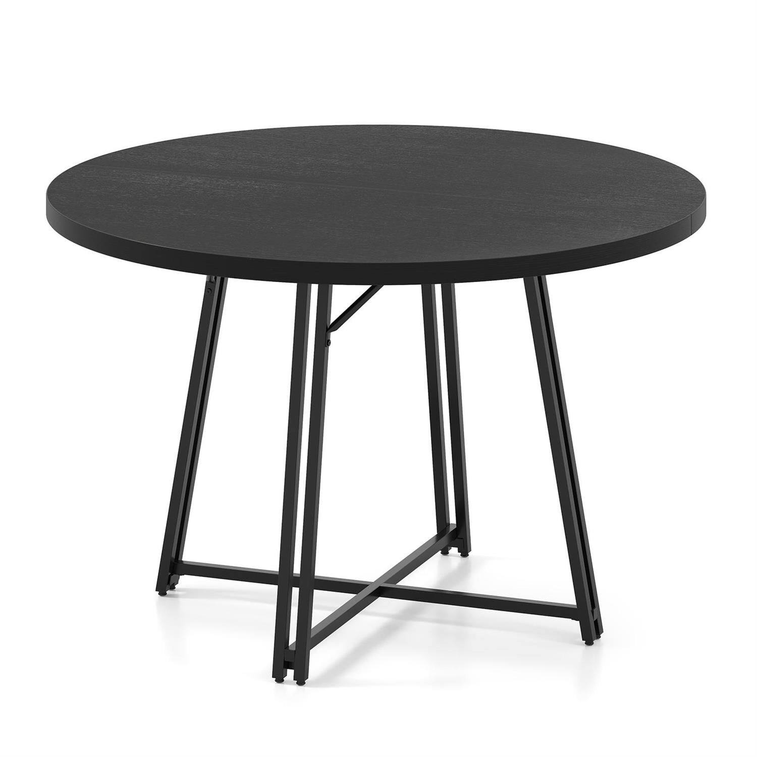 Alt View 3. Pefilos - 47" Round Dining Table,Cross Base 8 Metal Legs,Adjustable Pads,Black - Black.