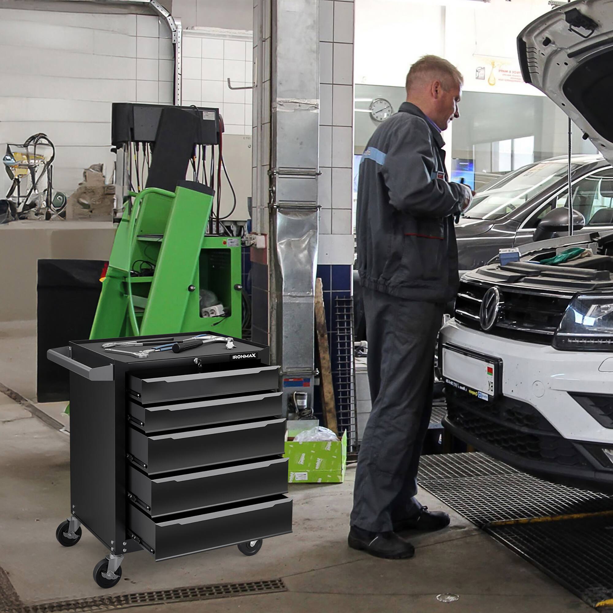 Alt View 1. Gymax - Gymax Rolling Steel Tool Chest 5-Drawer Tool Storage Cabinet Central Keyed Locking System - Black.