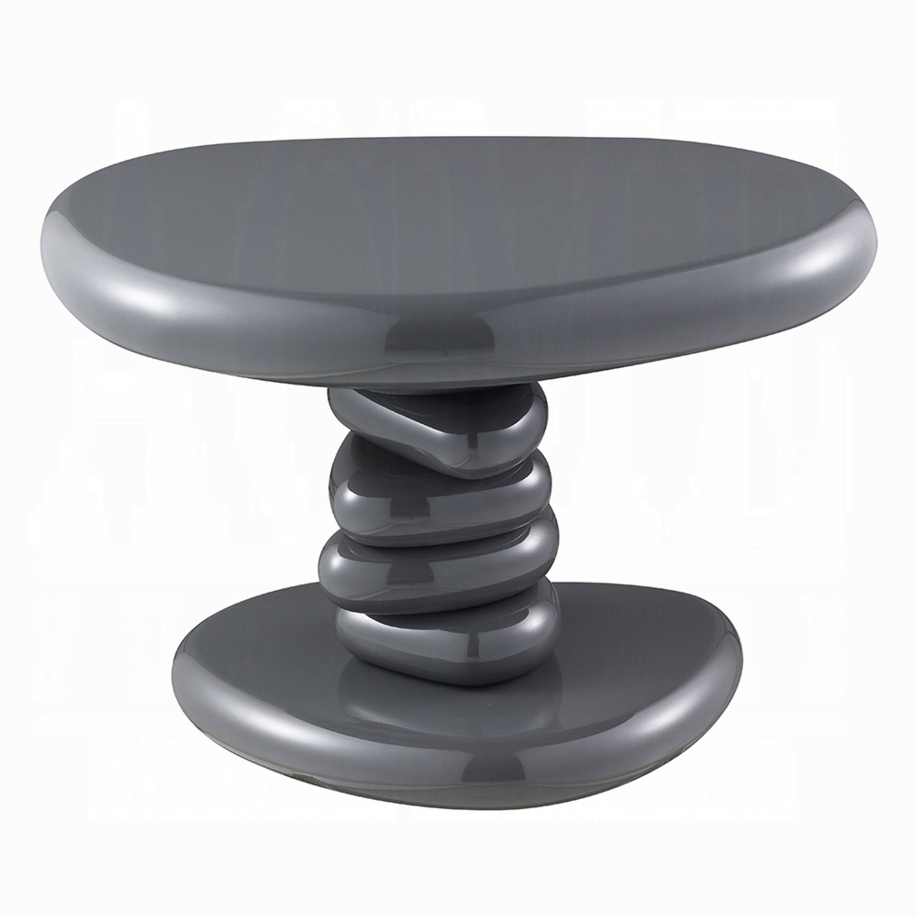 Alt View 1. Manhattan Lane - Fory End Table, 22 Inch Asymmetric Stacked Pebble Base, High Gloss Gray - Gray.