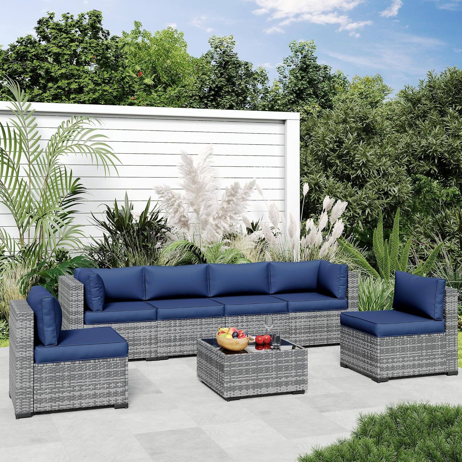 Alt View 1. Chateau Abodes - 14-Piece Outdoor Sectional Cushion Set, Waterproof Replacement Cushions with Liner & Cover - Navy Blue.