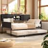 Front. Aheaplus - Farmhouse Twin Daybed With Bookcase Headboard & Charging Station - Trundle Sofa Bed Frame, Space-Saving - Black.