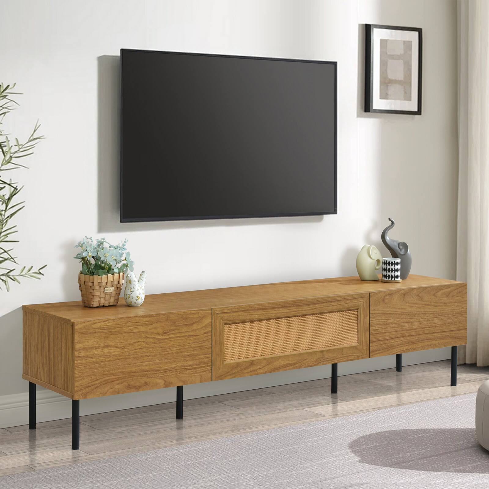 Alt View 7. Ecooso - TV Stand for TVs up to 80'' , Modern Farmhouse Media Console, Entertainment Center ，Metal Legs， for Living Room - Wood.