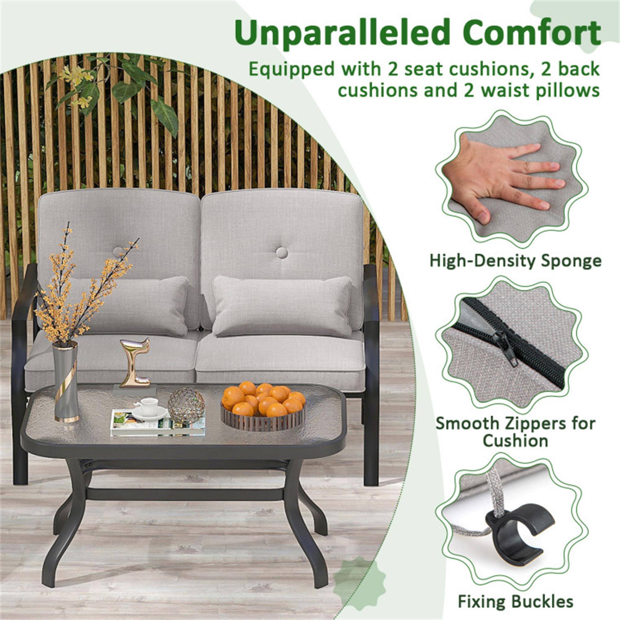 Unparalleled Comfort  
Equipped with 2 seat cushions, 2 back cushions and 2 waist pillows  

- High-Density Sponge  
- Smooth Zippers for Cushion Fixing  
- Fixing Buckles
