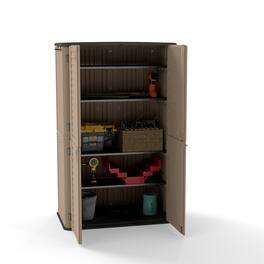Yardgrace - 66 Cu.ft Waterproof Resin Vertical Storage Shed with 4 shelves, Outdoor Storage Box for Garden, Backyard, Home & Poo - Brown