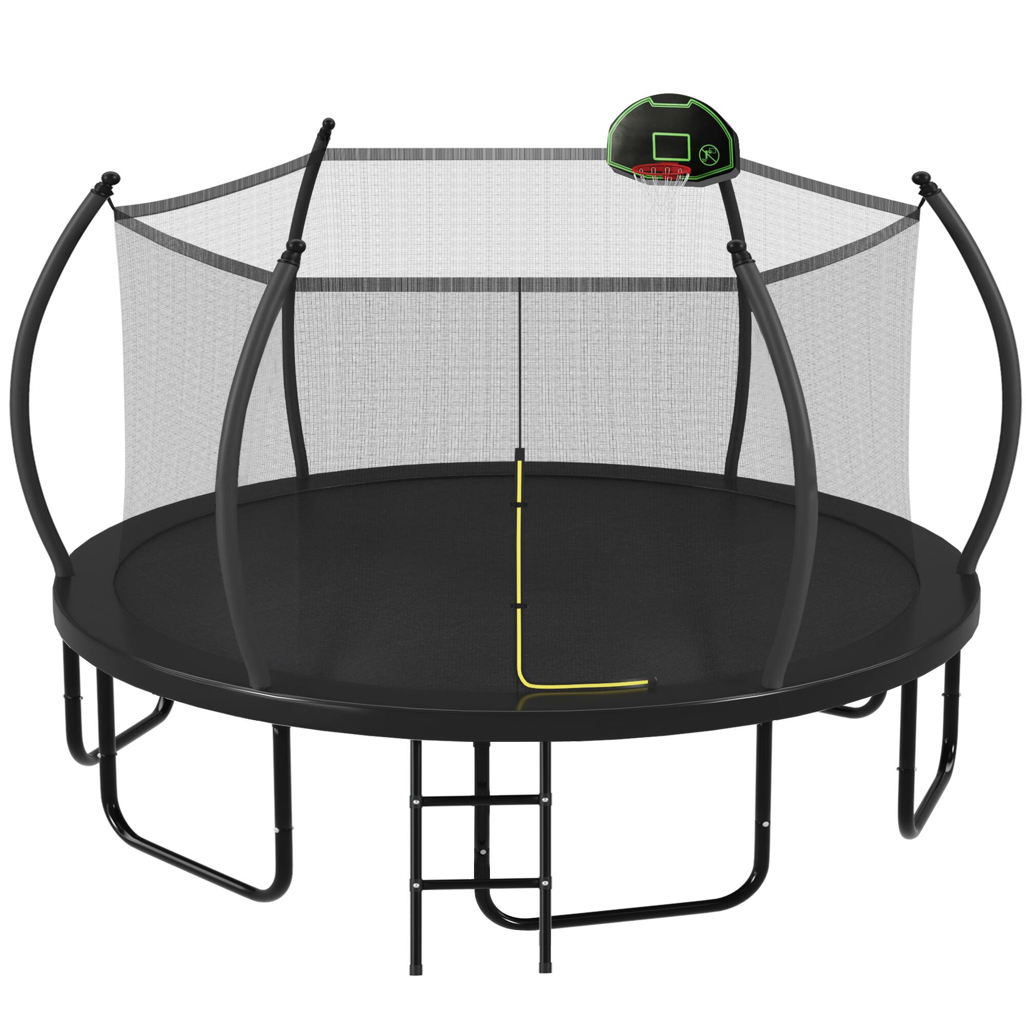 Left. Whisen - 16FT Outdoor Trampline for Kids and Adults with Safety Enclosure,Basketball Hoop and Ladder - Black.