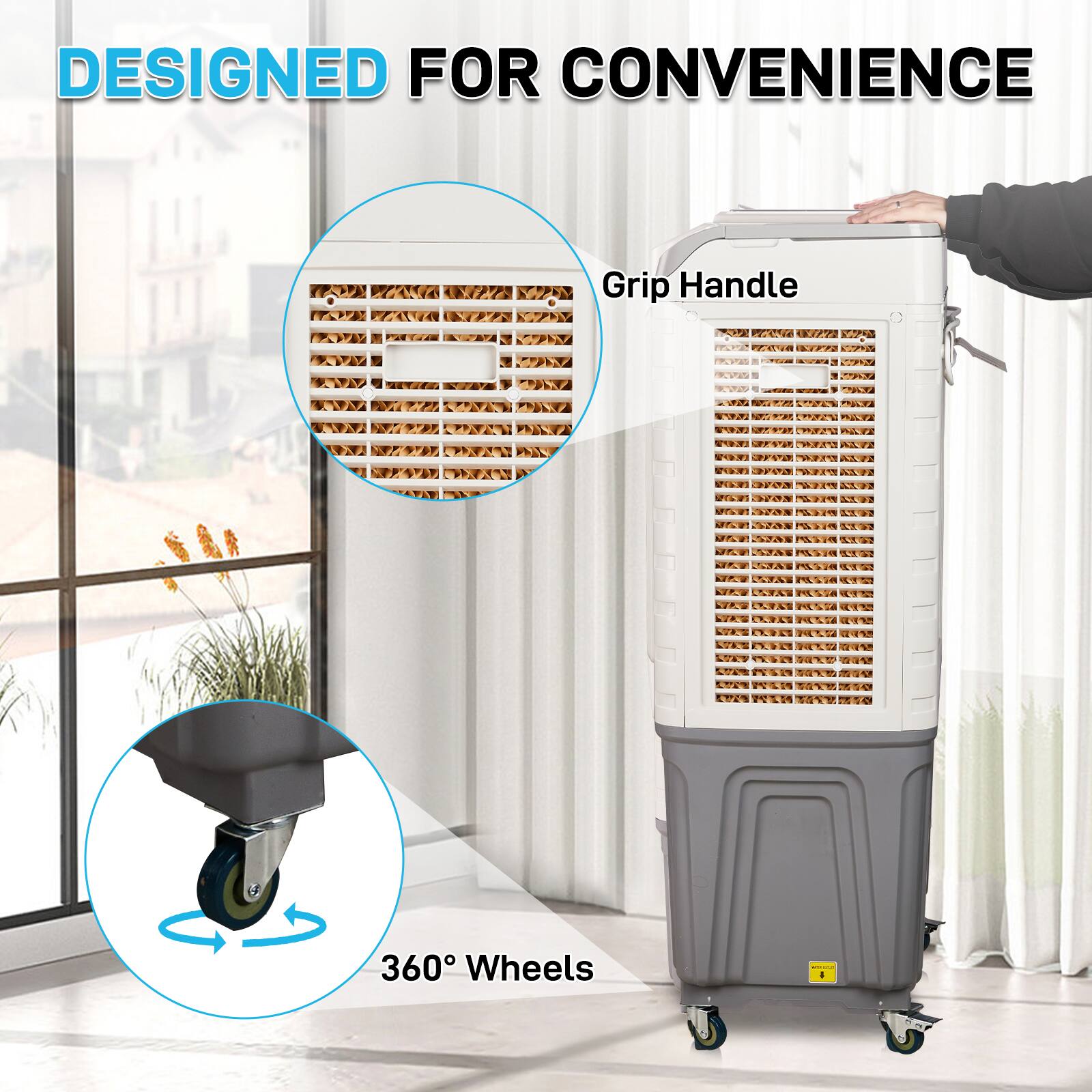 DESIGNED FOR CONVENIENCE

Grip Handle

360° Wheels