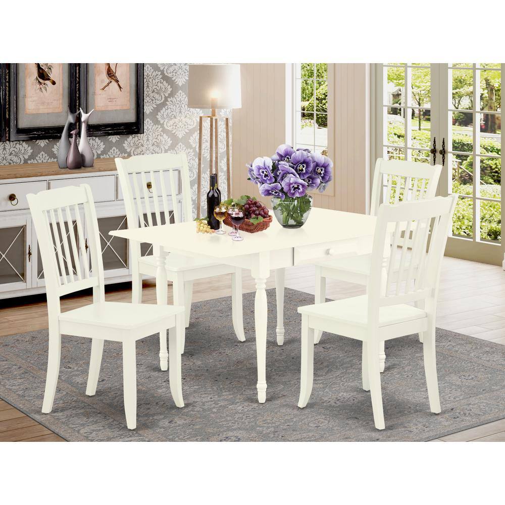 Angle. East West Furniture - Dining Room Set Linen White - Brown.
