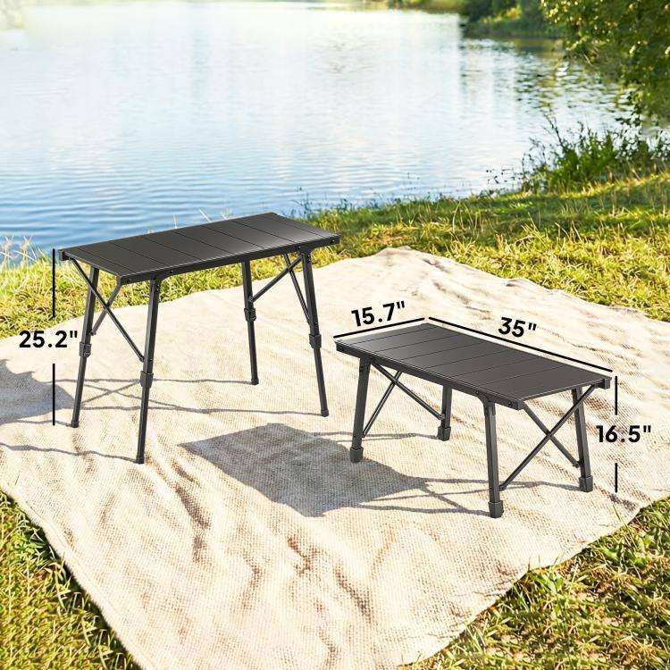 PULUZ Adjustable Height Folding Picnic Table with Removable Plates ...