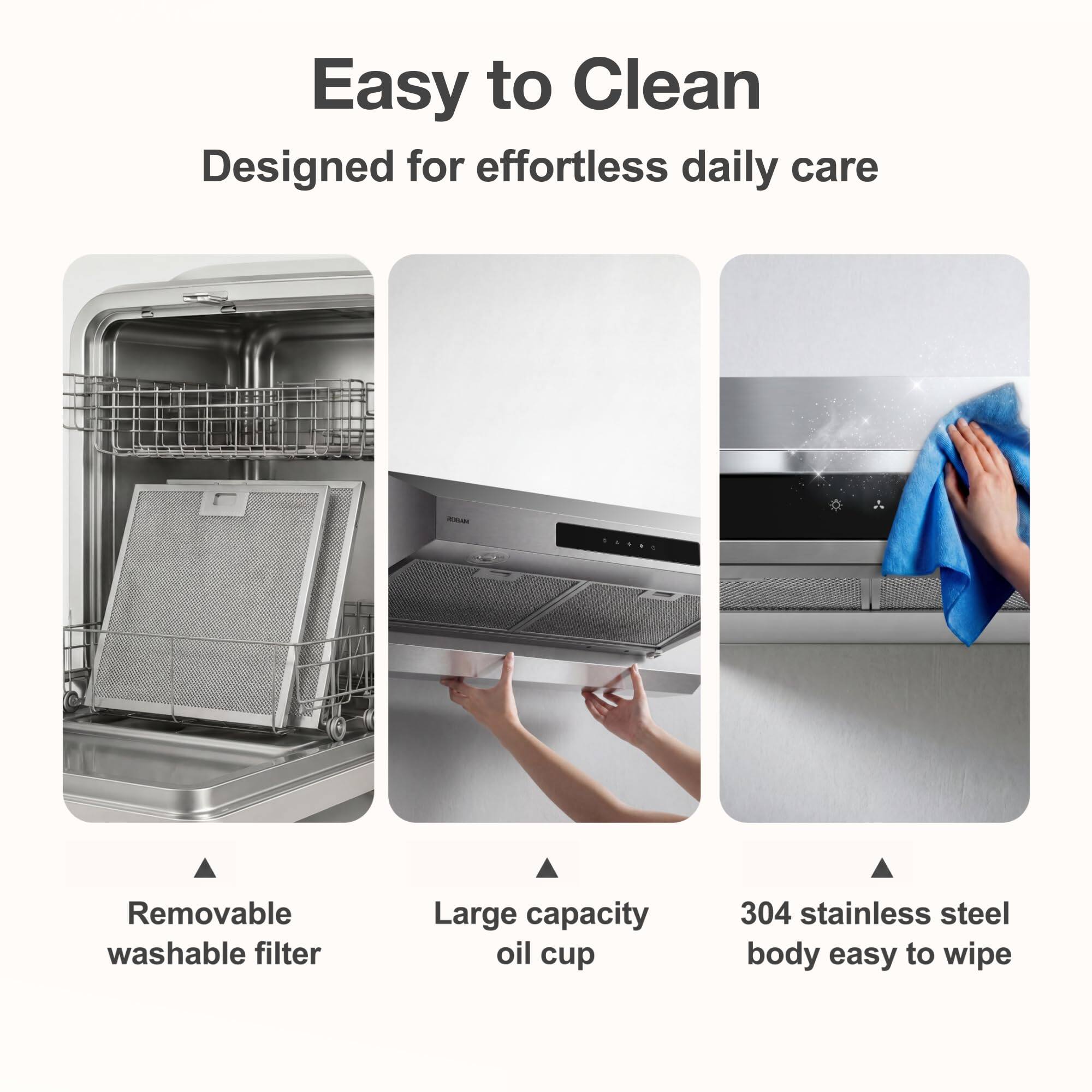 Easy to Clean  
Designed for effortless daily care

- Removable washable filter
- Large capacity oil cup
- 304 stainless steel body easy to wipe