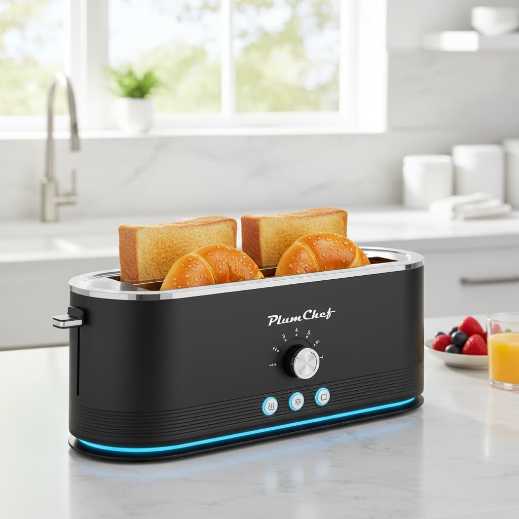 Forest'nSky - 4-Slice Stainless Toaster - 1400W, 7 Settings, Defrost/Reheat, Anti-Fingerprint/Anti-Jam - Black