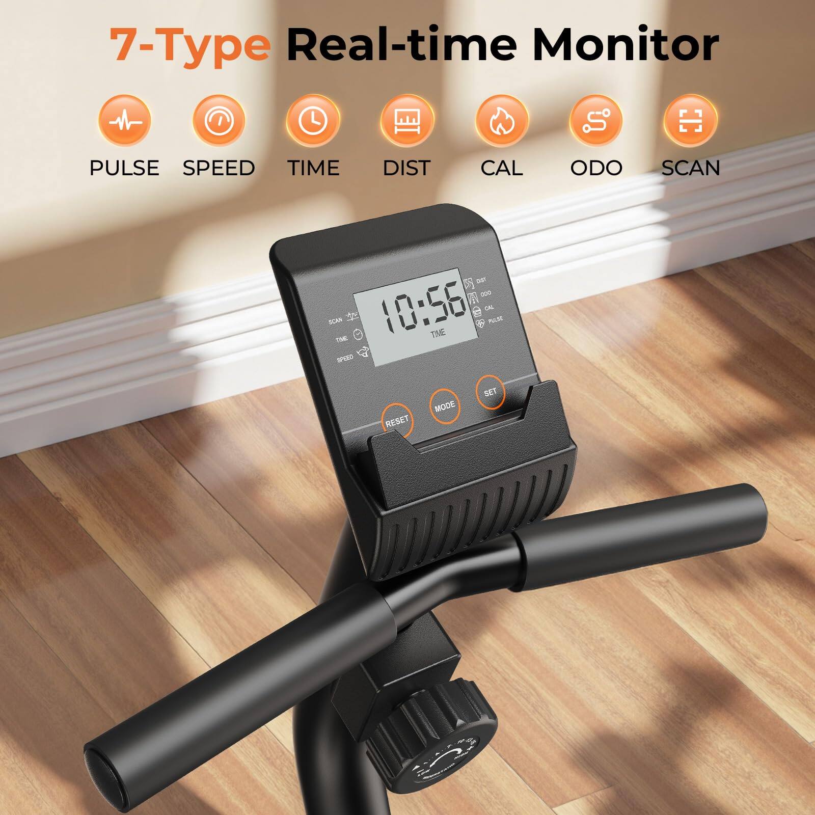 7-Type Real-time Monitor

PULSE SPEED TIME DIST CAL ODO SCAN

10:56 TIME

RESET MODE SET
