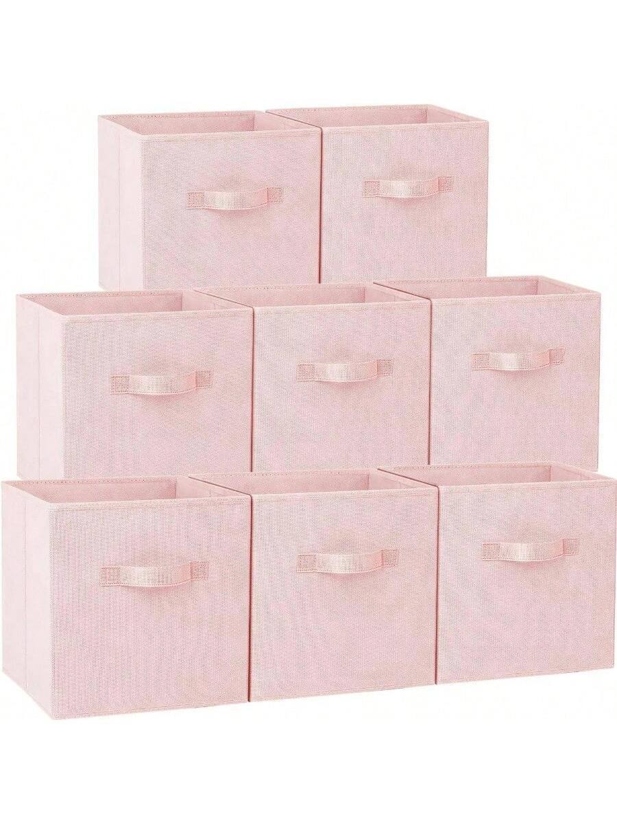 Front. Live At Space - Storage Cubes - 11 Inch Heavy Duty Fabric Bins Shelves Closet, Cube Organizer 8 Pack Collapsible Baskets Organizing - Medium - 11 Inches + Pink.