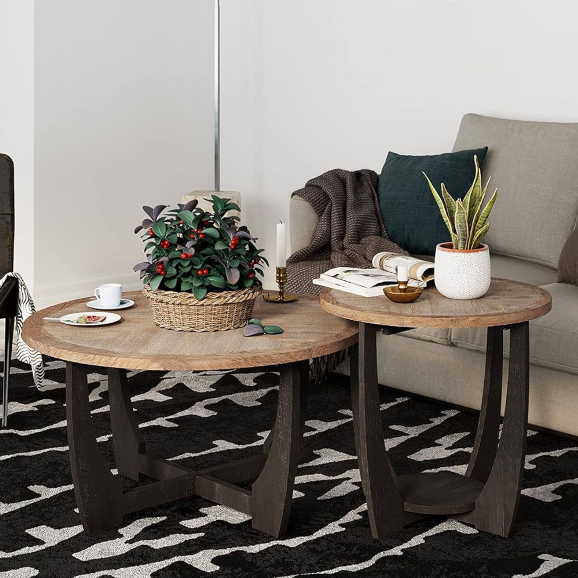 Alt View 8. COZAYH - COZAYH Rustic Farmhouse Round End Table, Storage Shelf for Living Room, Black - Black & Wood.