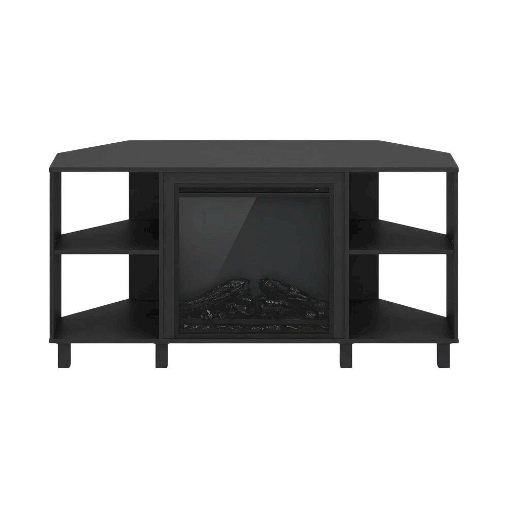 FurniFact - electric fireplace corner TV stand with storage and media center features - Brown