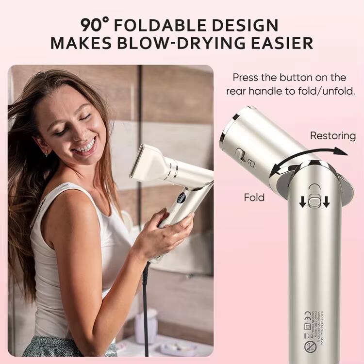 90° FOLDABLE DESIGN MAKES BLOW-DRYING EASIER

Press the button on the rear handle to fold/unfold.

Restoring

Fold