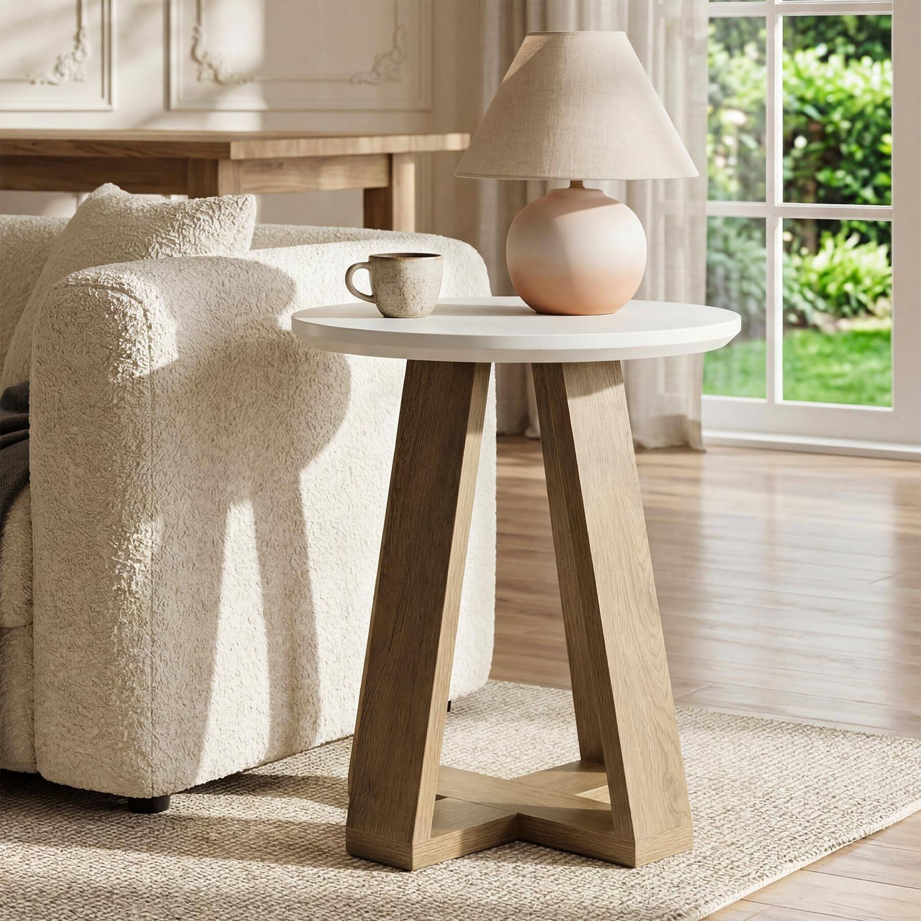 Tribesigns Round Side Table, Small End Table for (1 Brown and White ...