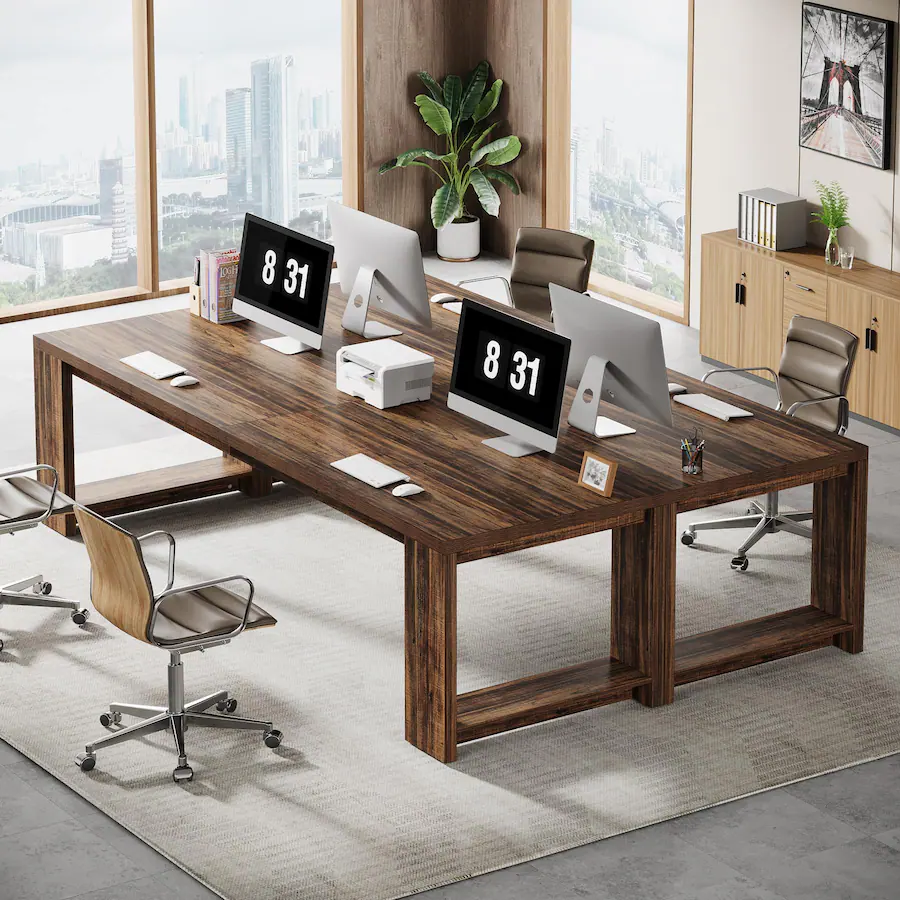 Double Client Desk Tribesigns Two Person Desk, 86.6 Inch Extra Long Desk, Double Computer ...