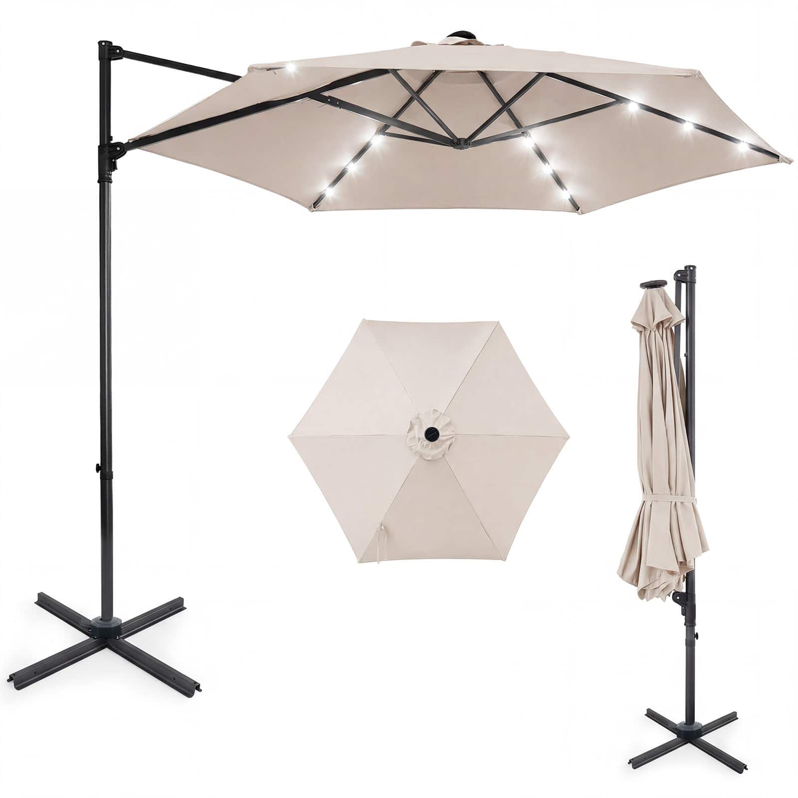 Front. Costway - Costway 10 FT Patio Cantilever Umbrella Large Offset Hanging Umbrella with Solar LED Lights - Beige.