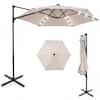 Front. Costway - Costway 10 FT Patio Cantilever Umbrella Large Offset Hanging Umbrella with Solar LED Lights - Beige.