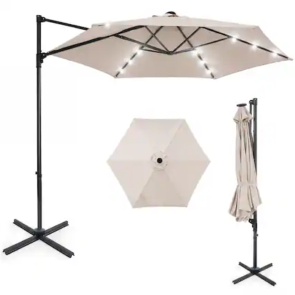 best buy 10 foot patio umbrellas WUFF Bluu 10ft Offset Umbrella Cantilever Umbrella Hanging Market Umbrella Outdoor with Crank & Cross Bases(Beige) : Patio, Lawn & Garden Canopy Shape PURPLE LEAF Outdoor Aluminum Umbrella