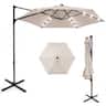 Costway - 10 FT Patio Cantilever Umbrella Large Offset Hanging Umbrella with Solar LED Lights - Beige