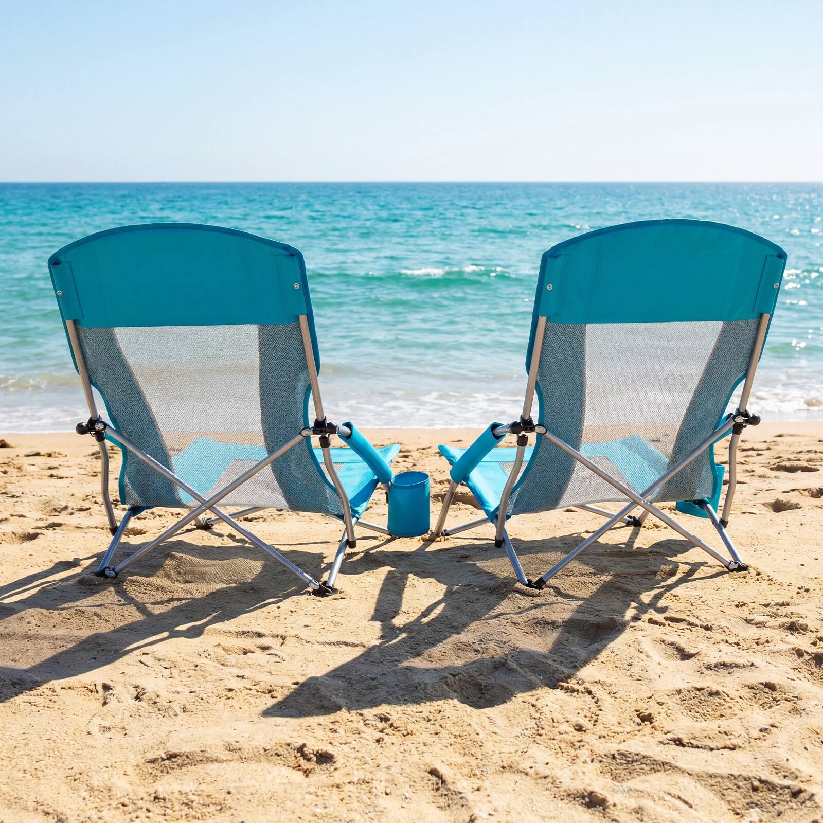 Alt View 3. Gymax - Gymax 2PCS Folding Beach Chairs Portable Lightweight Low Seat Chairs w/Padded Armrests - Blue.
