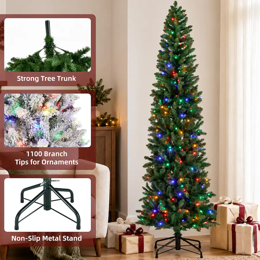 Tree Vs Tree Comp Sweetcrispy Pre lit Slim Hinged Christmas Tree with Multicolor LED ...