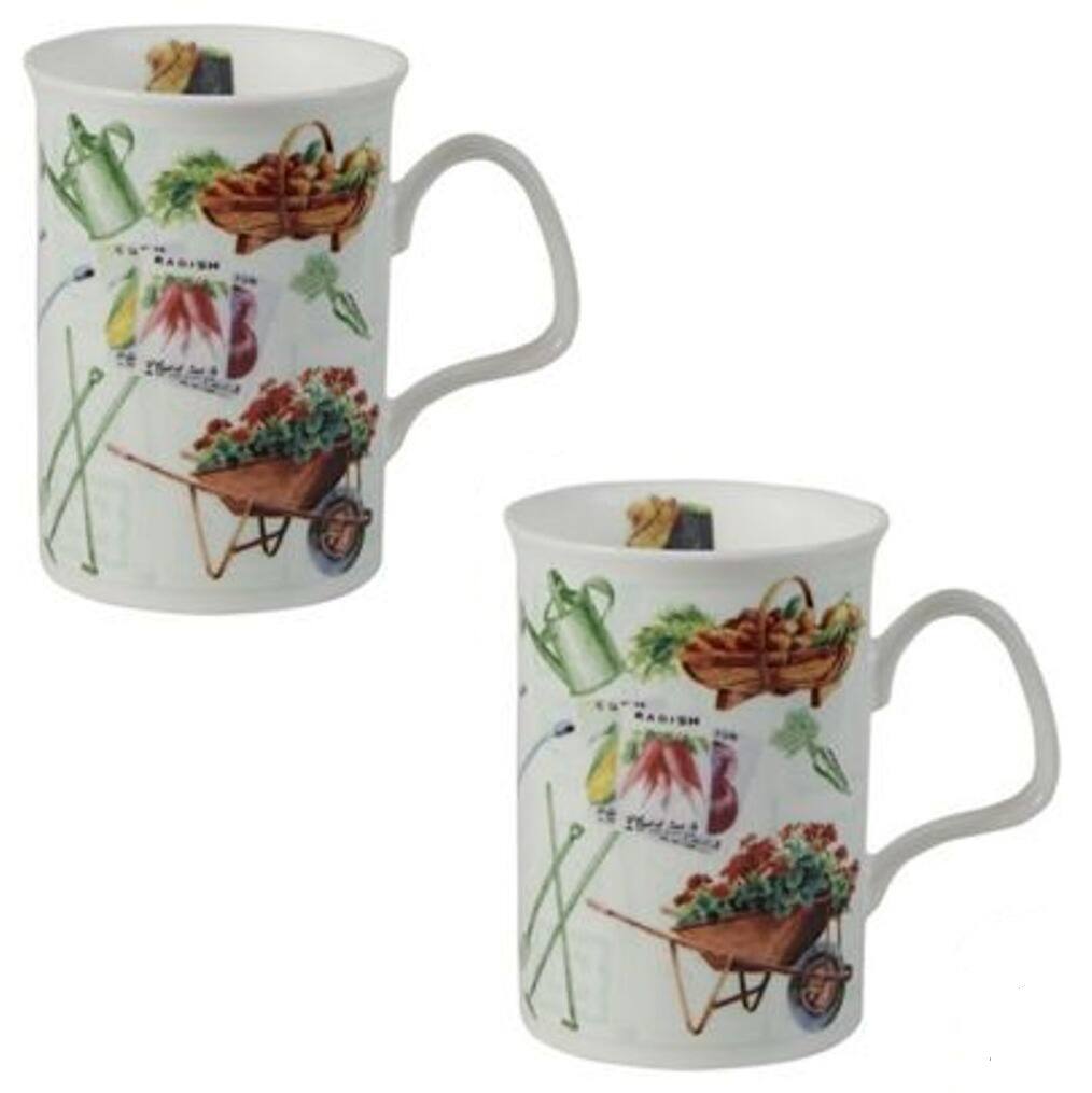 Left. Jiallo - Roy Kirkham Lancaster Mug -IN THE GARDEN, Set of 6, Made in England - Mutli color.
