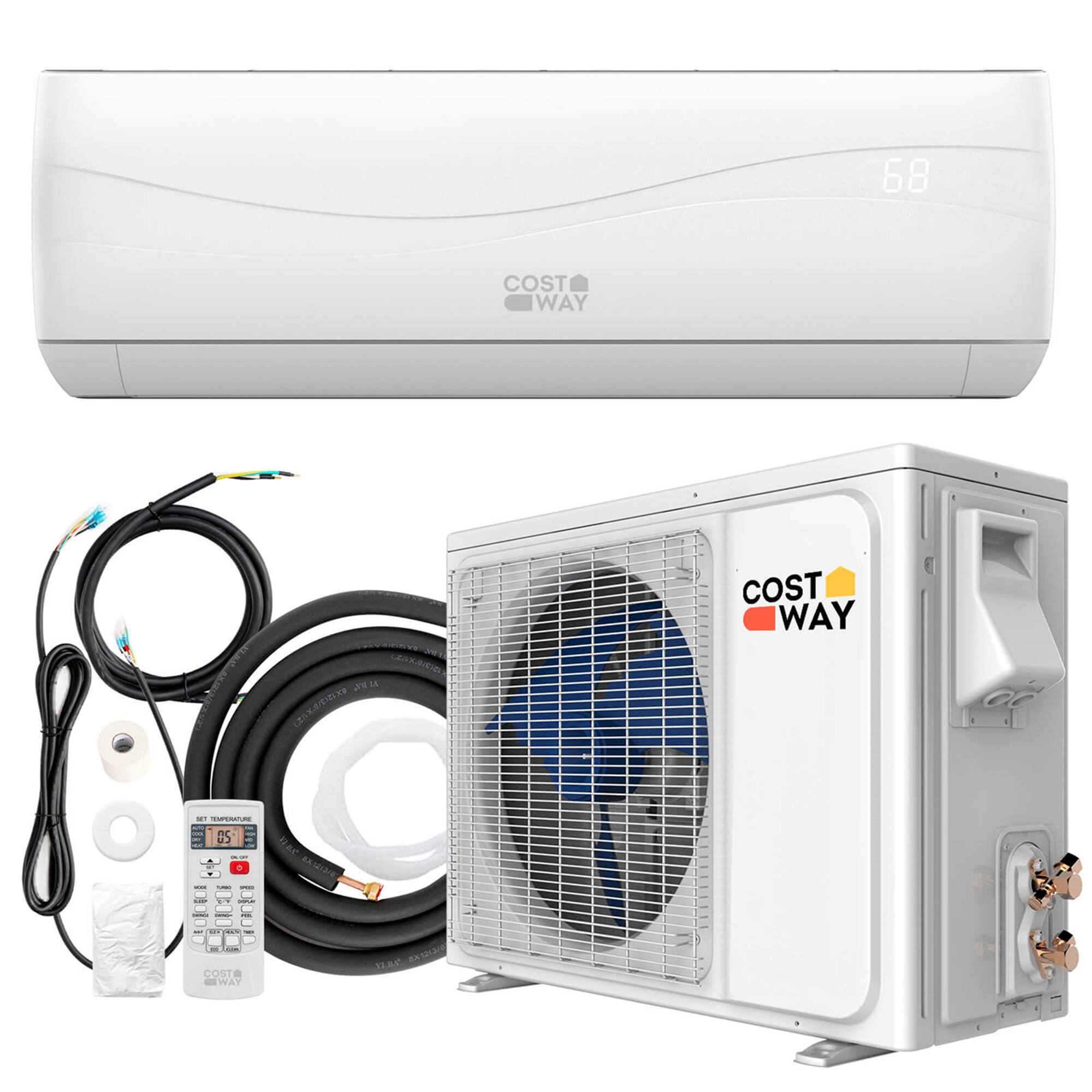 The text on the image reads: "68 COST WAY S chere CKR pu ( COST WAY -- n 05 - . AC EXsEe - d - CONT WAY AC". This text is in French and does not provide any information about the image content. The image features a white air conditioner and its components, such as a fan, thermostat, and wires.