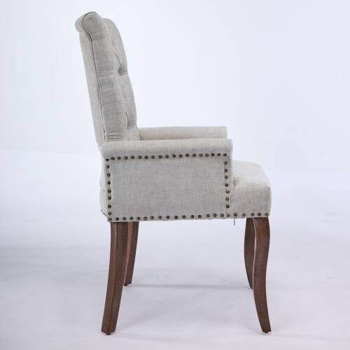 Alt View 1. LUCKY ONE - Assembled Tufted Chenille Arm Dining Chair with Curved Solid Wood Legs Club Style Single - Beige.