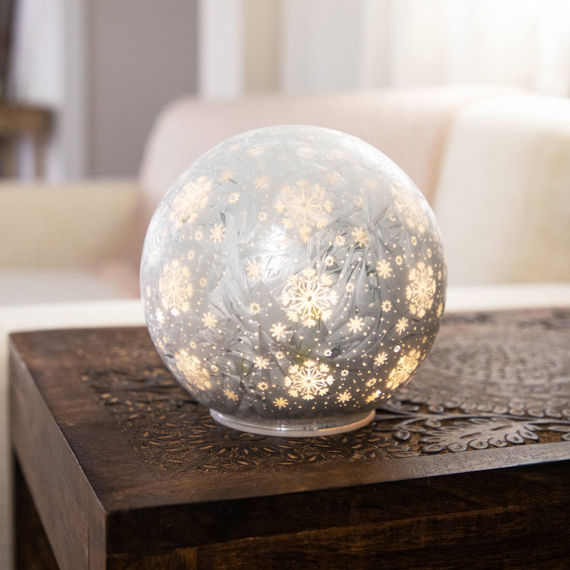 Front. Northlight - LED Lighted Snowflakes Glass Globe Christmas Decoration - 6" - White - White.