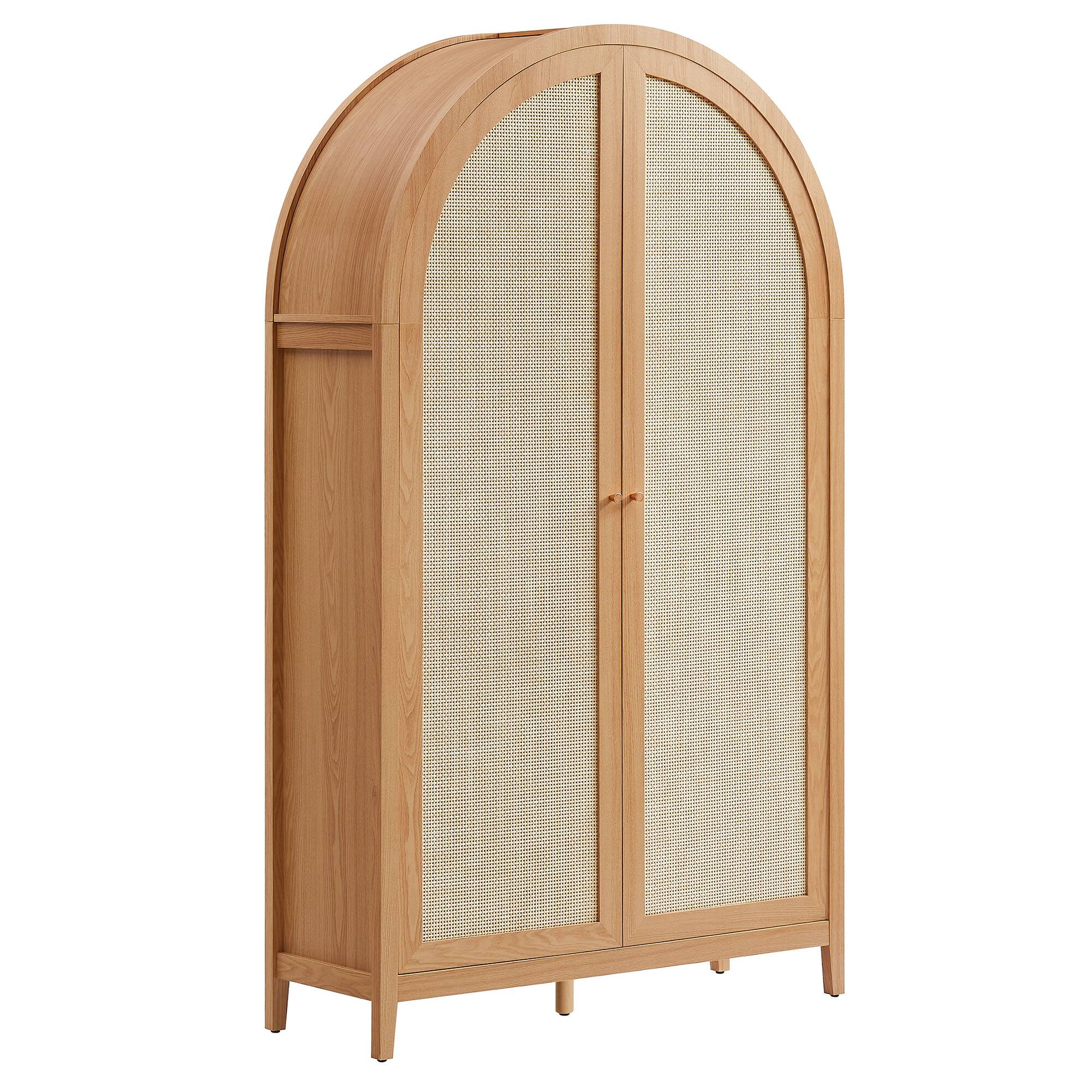 Angle. Modway - Calista 79" Tall Wide Rattan Arched Storage Cabinet by Modway - Natural.