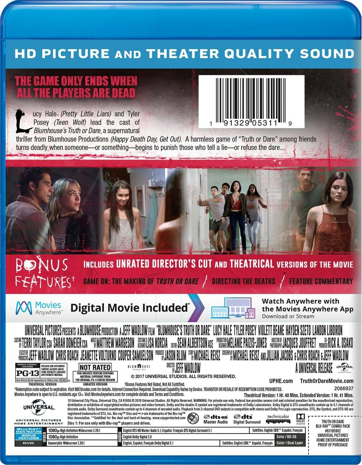Back. Truth Or Dare (Unrated Director's Cut) [Blu-ray].