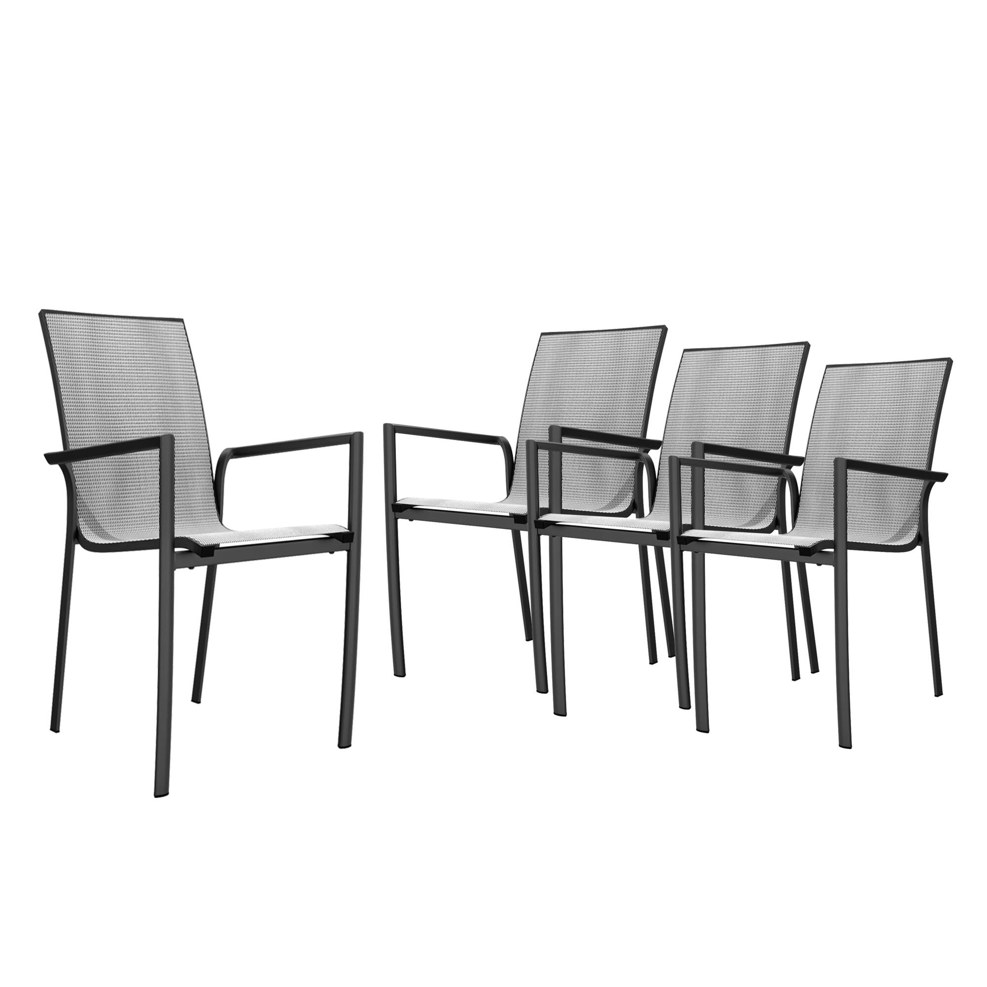Alt View 2. Mondawe - 4-Piece Stackable Outdoor Dining Chair Set - Grey.