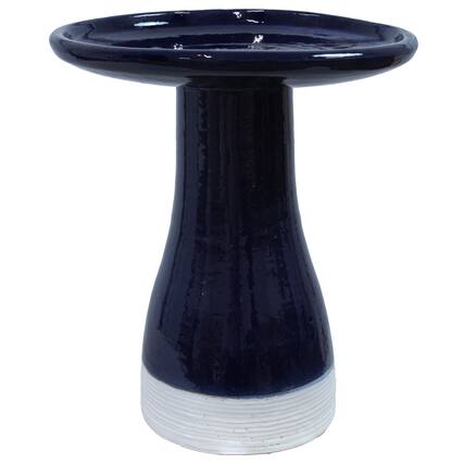 Front. Sunnydaze - Duo-Tone Outdoor Glazed Ceramic Bird Bath - 21 in - Midnight Blue.
