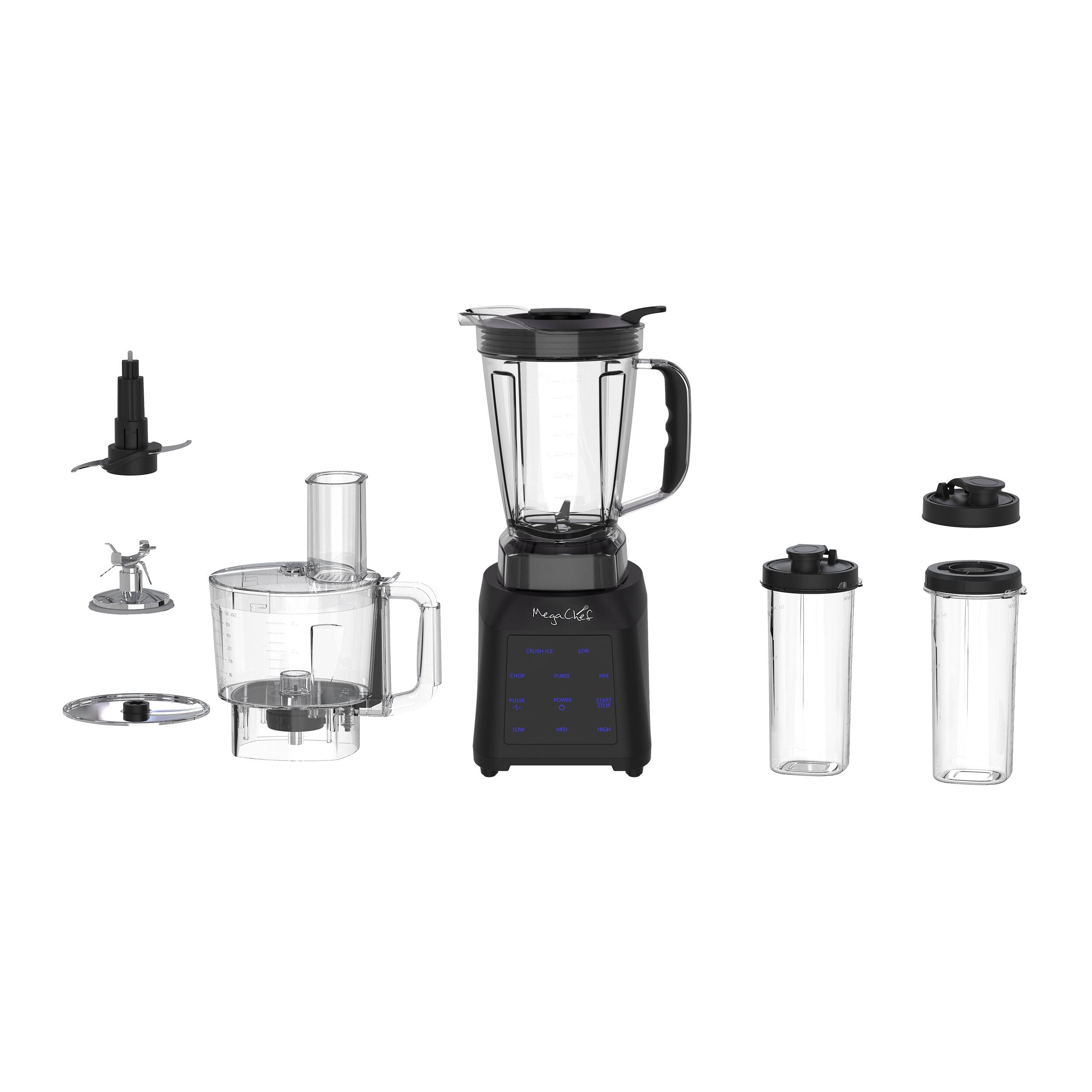 Angle. MegaChef - MegaChef 8 Cup  1400W Digital Blender with 5 Cup Food Processor and Two 24 Ounce On-The-Go Cup Combo Set - Black.