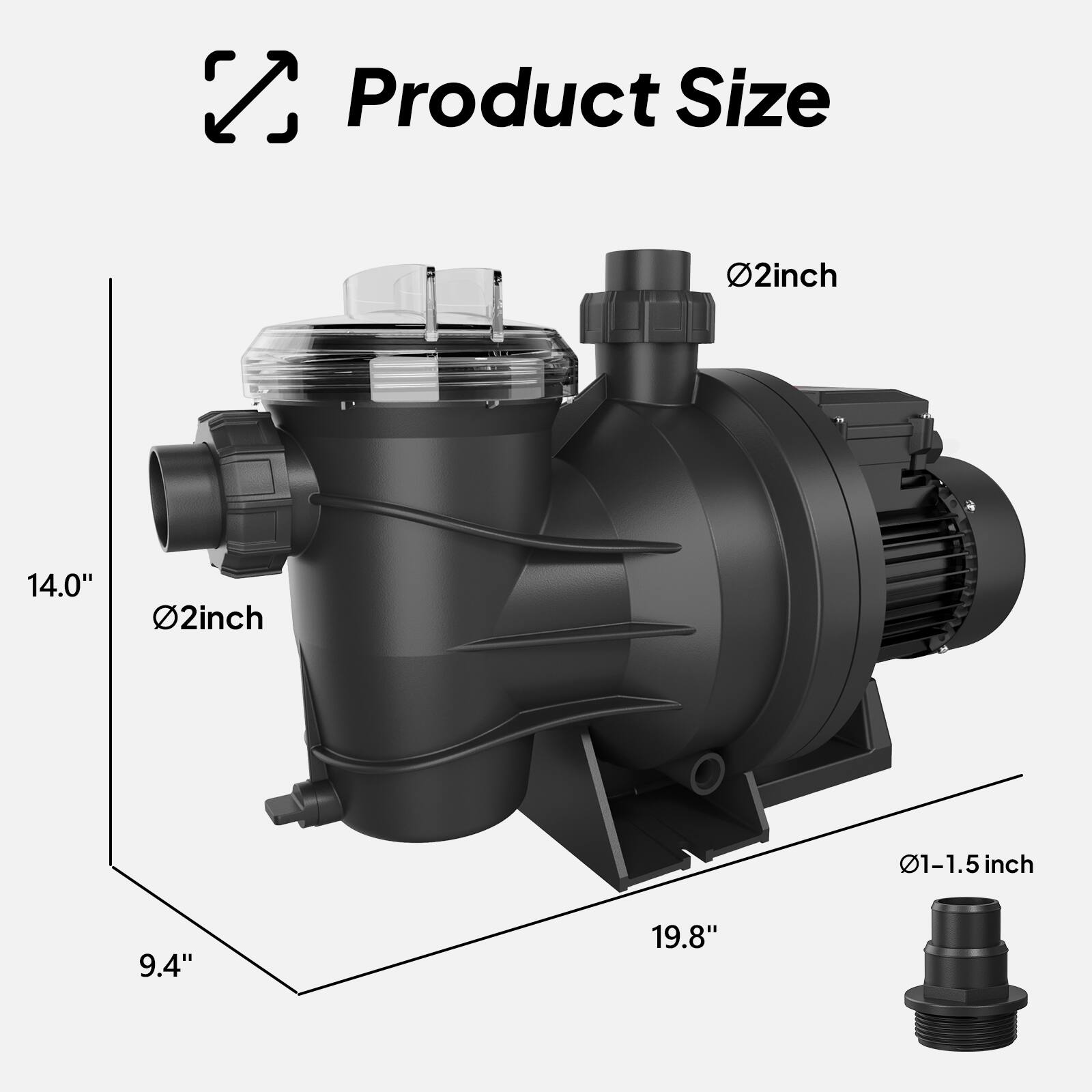 Winado 1.61HP Pool Pump with 24 Hour Timer, 6075 GPH Flow Rate, 2 ...
