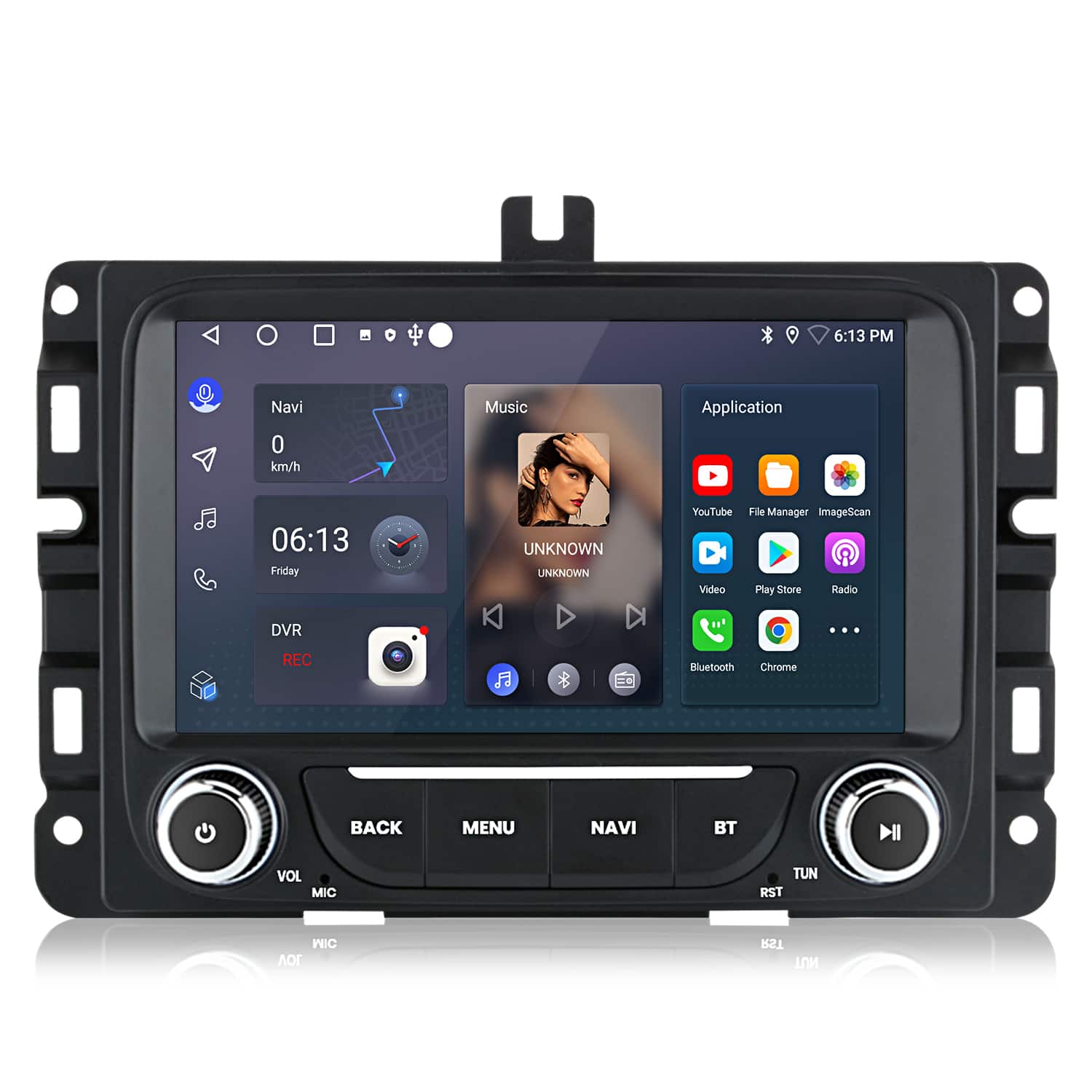 Junsun - 7 Inch carplay 2+64GB Android 14 For Dodge Ram 1500 2500 3500 2017-2019 Car Stereo Radio GPS Navi WIFI RDS SWC BT FM - Black