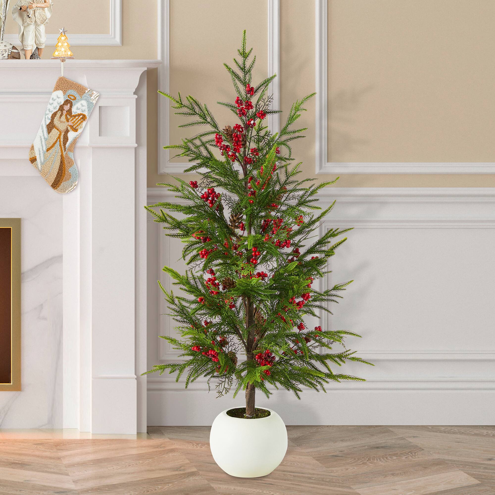 Alt View 5. Glitzhome - 37.5"H Christmas Greenery PE Dripping Pine Porch Tree with Pinecones and Red Berries - Green.