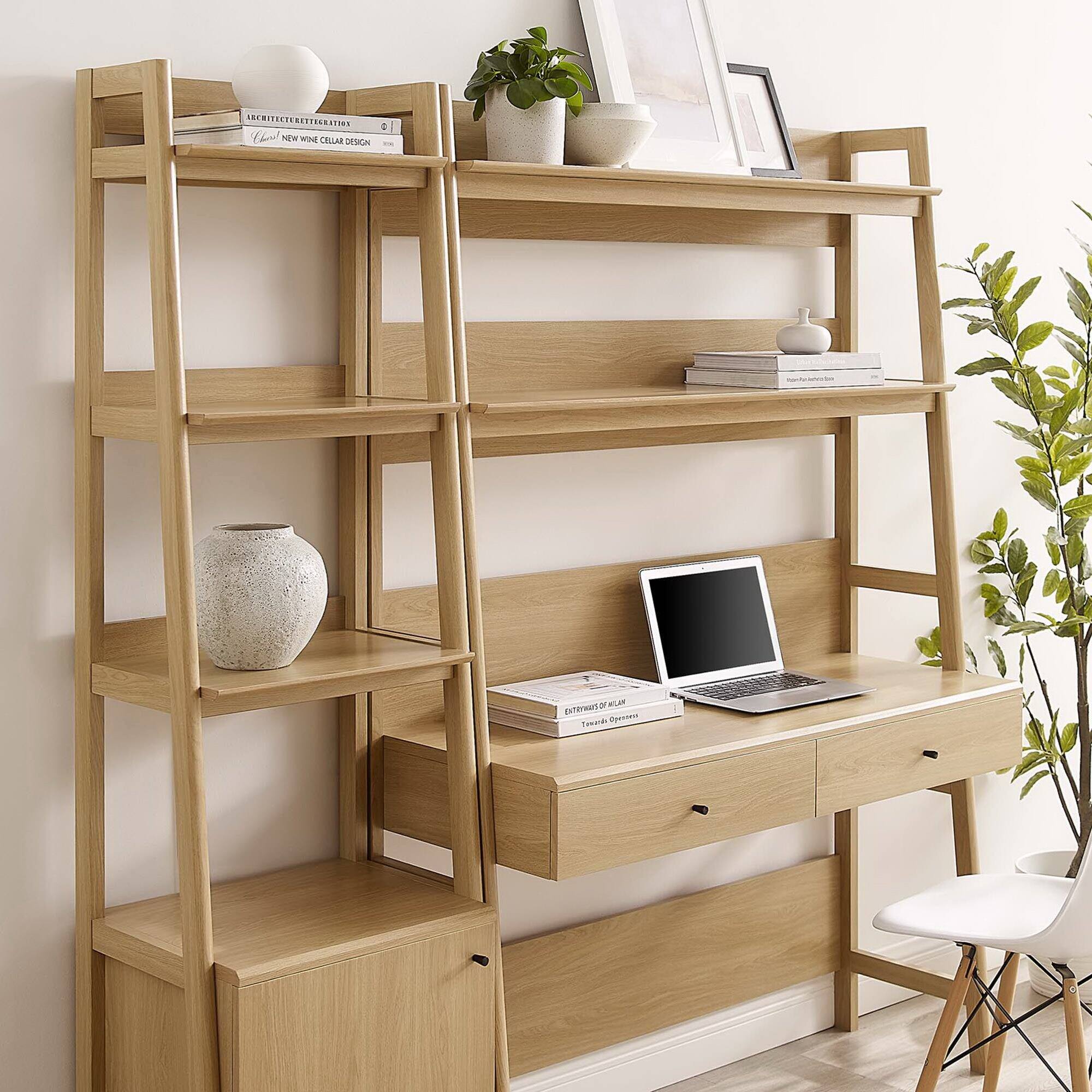 Bixby 2-Piece Wood Office Desk and Bookshelf by Modway - Oak