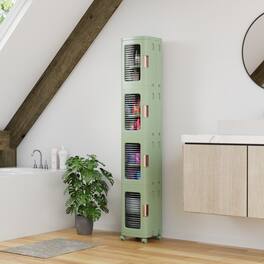 Vecelo - Slim Bathroom Floor Storage Cabinet, Bathroom Storage Cabinet, Freestanding Bathroom Cabinet, Foldable Storage Unit - Light Green