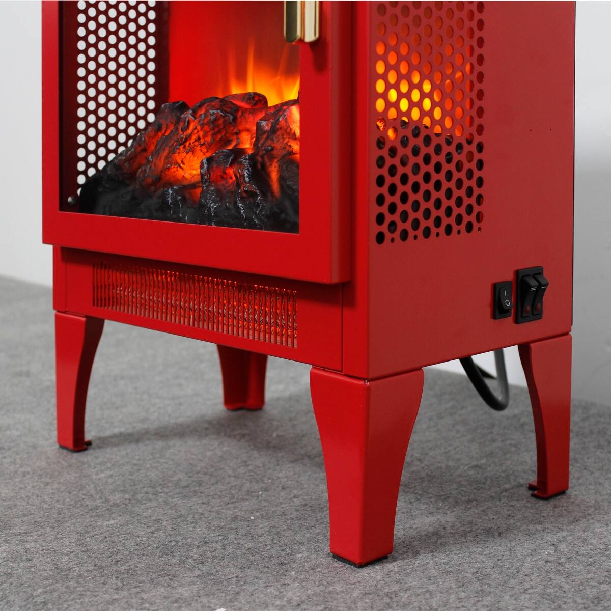 Alt View 6. Loheer - Loheer 18 inch Freestanding Electric Fireplace Classic Red Electric Stove Heater with 3D Flame Effect - Red.