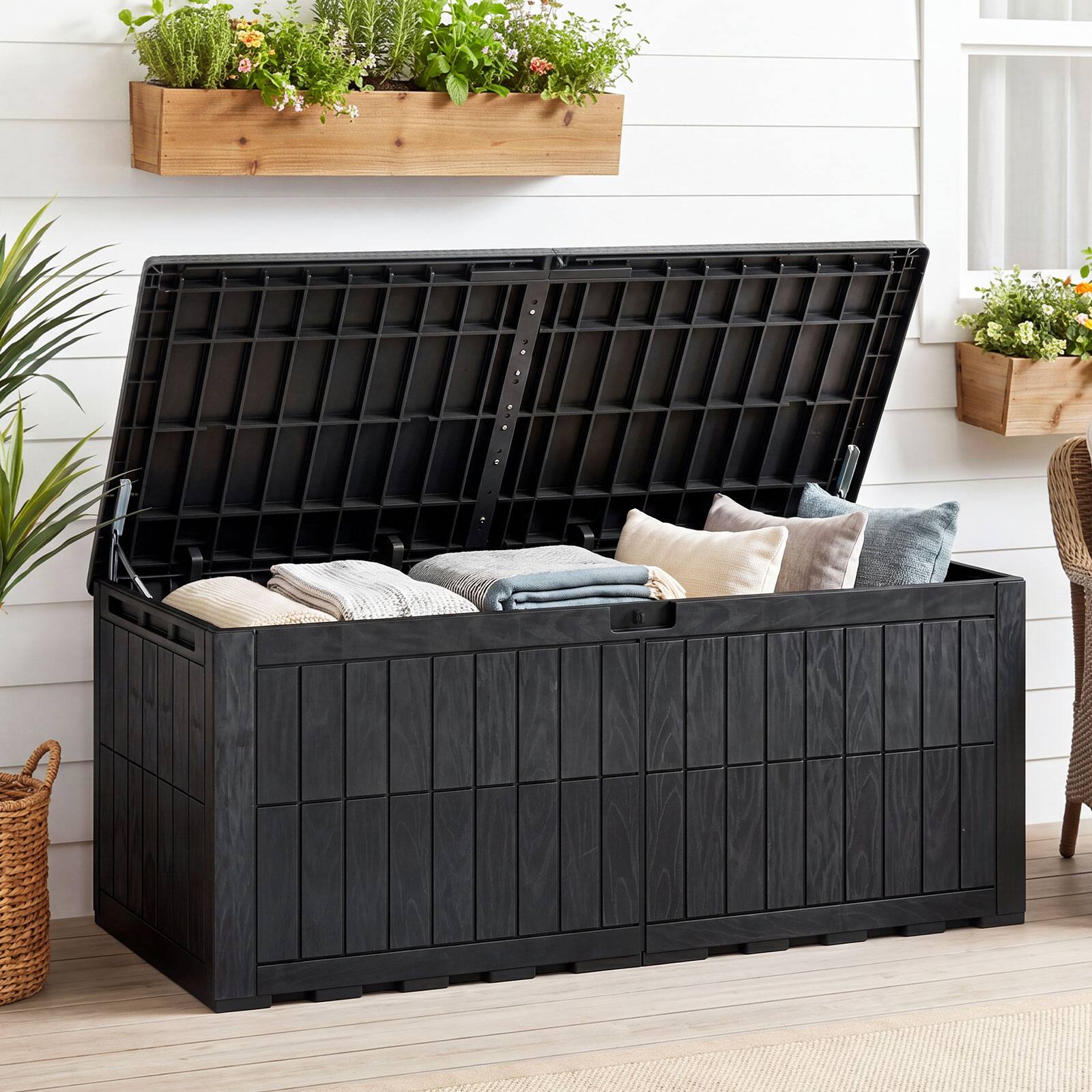 Alt View 3. Costway - Costway 180 Gal Outdoor Deck Box, All-Weather Lockable Storage Bin with Lid and Handles - Black.
