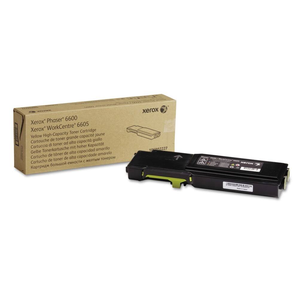 Xerox Phaser 6600  
Xerox WorkCentre 6605  
Yellow High-Capacity Toner Cartridge  
Cartouche de toner jaune de grande capacité  
Cartuccia di toner giallo ad alta capacità  
Cartucho de toner amarillo de alta capacidad  
Gelbe Tonerpatrone mit hoher Kapazität  
Cartucho de toner de alta capacidad amarillo  
Картридж большой емкости с желтым тонером  

Xerox 106R02227  
2A0s