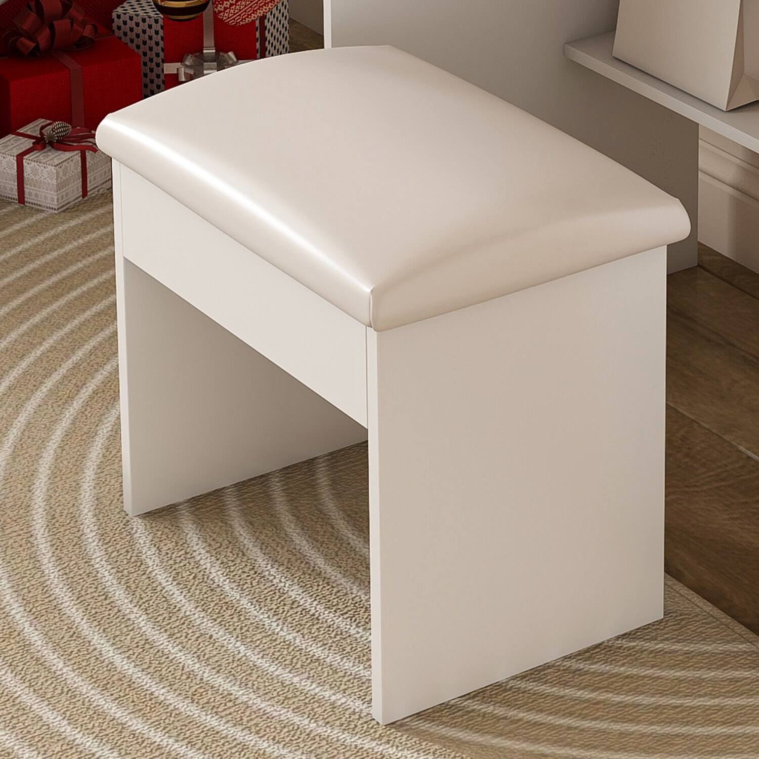 Alt View 1. Lirago - White Wood Dressing Table Desk with LED Mirror Charging Station and Storage Stool 17.7" D x 43.3" W x 53.1" H - White.