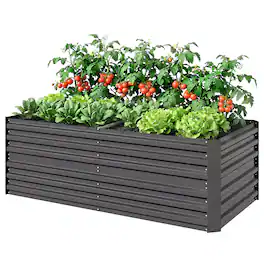 Outsunny - Raised Garden Bed, Steel Outdoor Planters with Reinforced Rods, 71" x 36" x 23" - Dark Gray