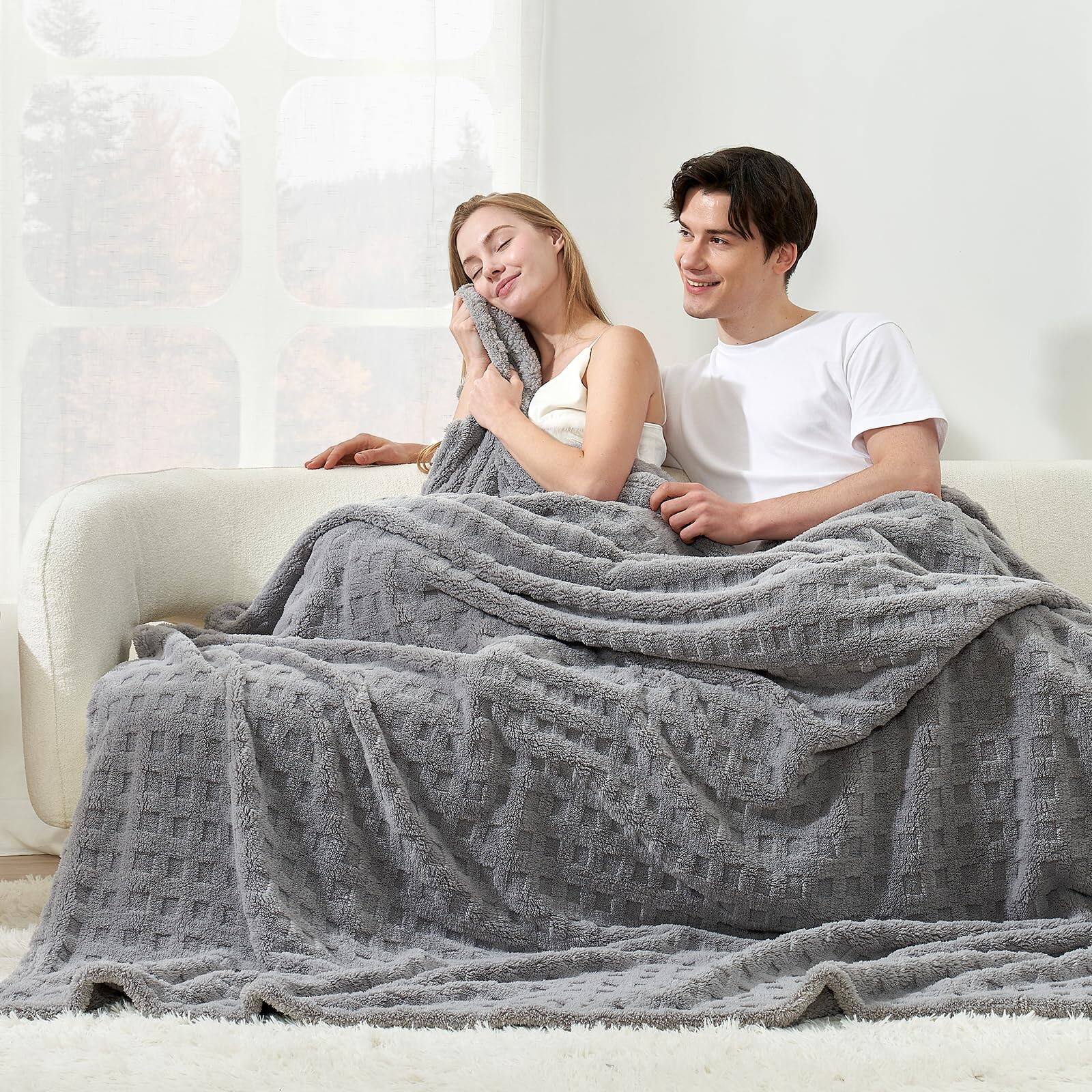 Alt View 8. Dapper Styles - Soft Queen Blanket Lightweight Blankets Gift For Women Cute Checkered Throws Bed Couch And Sofa 90x90 Inches - Light Blue-Queen90x90".