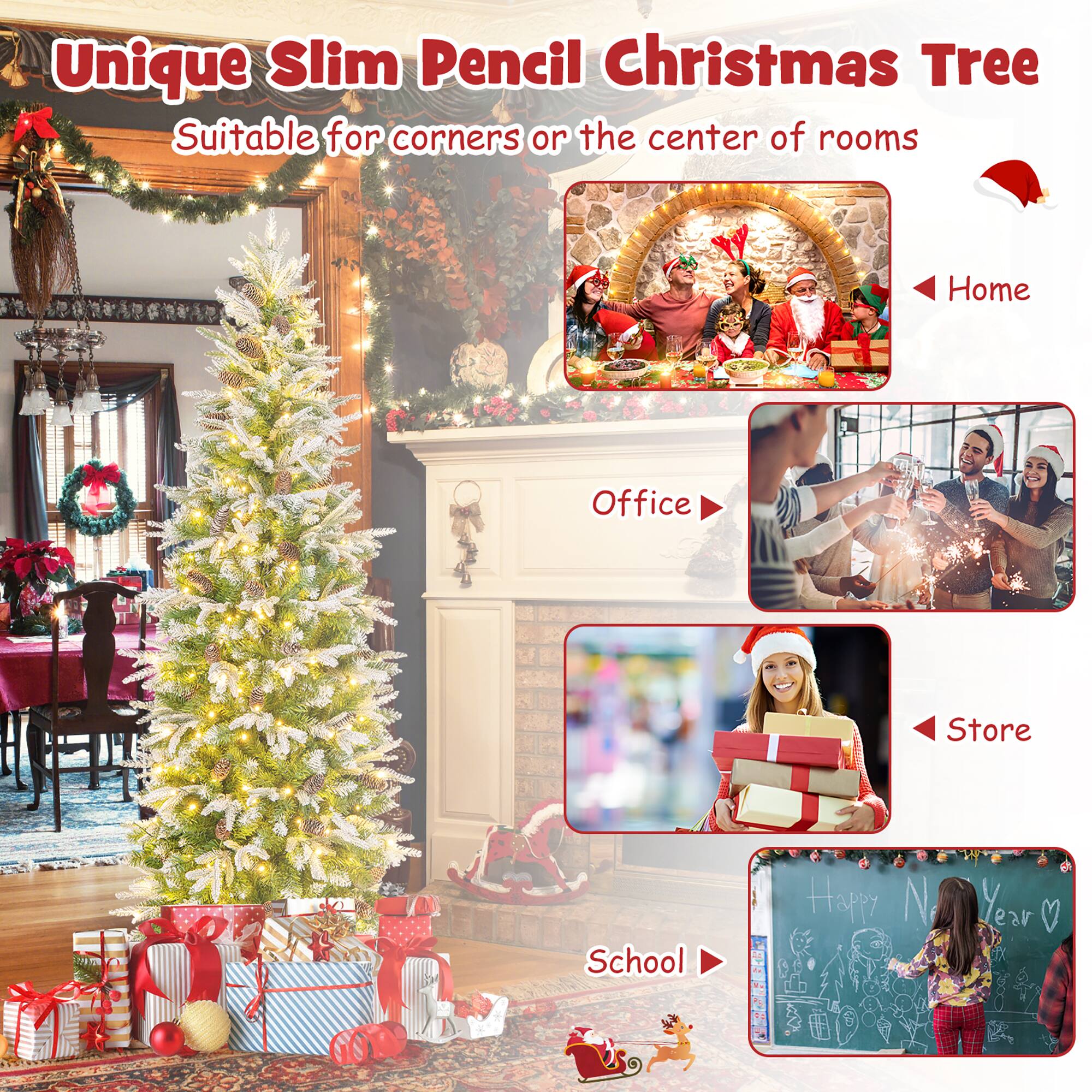 Unique Slim Pencil Christmas Tree  
Suitable for corners or the center of rooms  

Home  
Office  
Store  
School  

Happy New Year