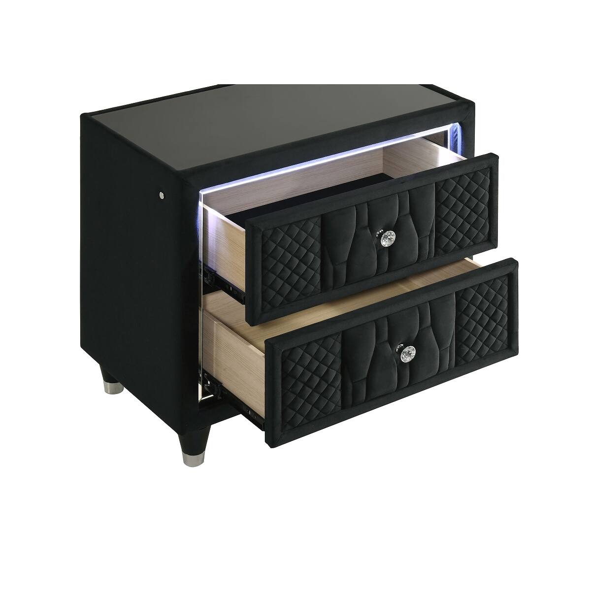Alt View 7. Loheer - Loheer Black LED Nightstand with USB Charging Ports and Two Drawers - Black.